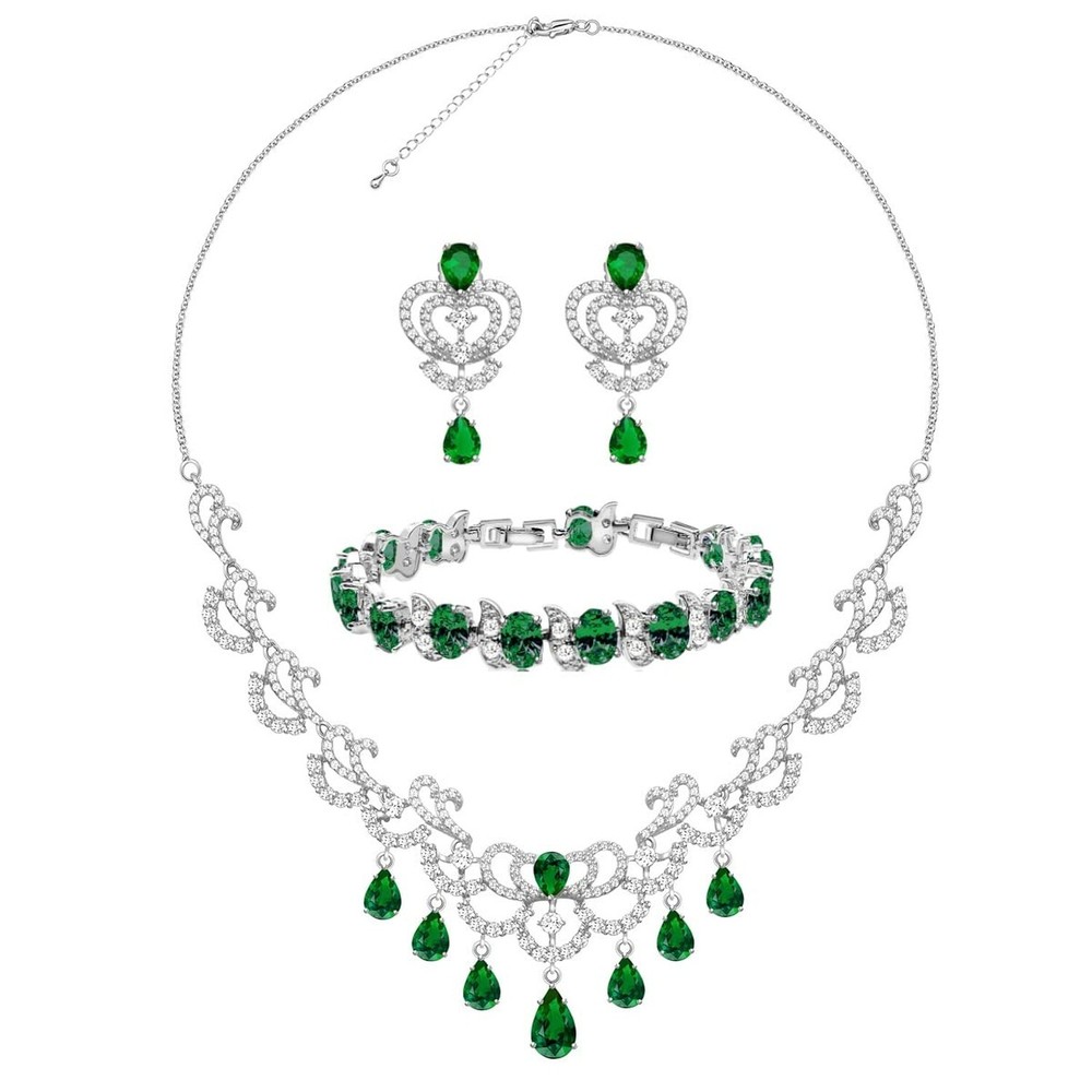 LMXXVJ Platinum Plated Bridal Jewelry Set with Necklace and Earrings