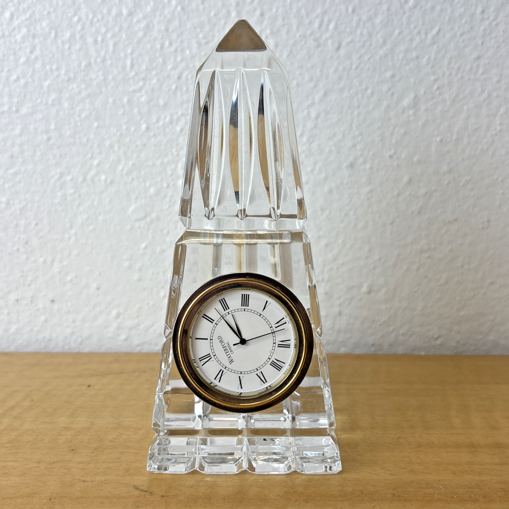 Vintage Waterford Crystal Pyramid Obelisk Clock Paperweight Timepiece  