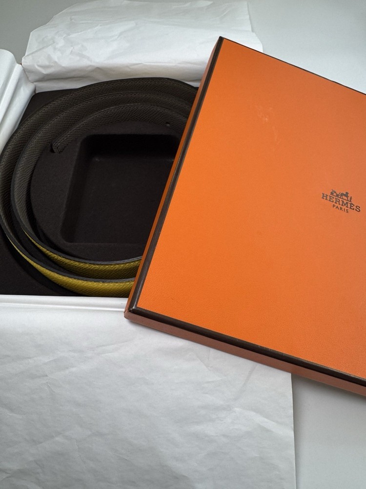 Hermès Reversible Leather Belt Strap 90cm Yellow Grey Authentic With Box
