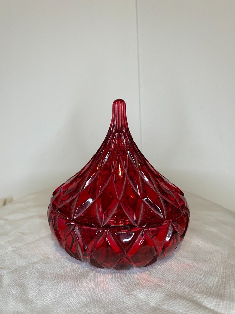 Vintage Shannon Crystal Red Hershey Kiss Candy Glass Trinket Bowl with Lid