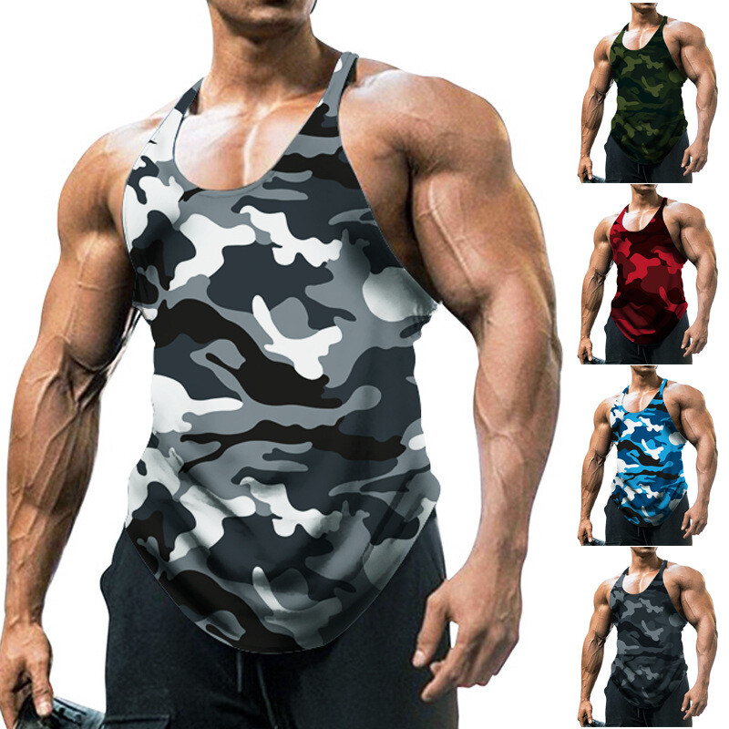 Camouflage Mens Tank Tops Fitness Muscle Sleeveless Shirts Gym Bodybuilding Vest