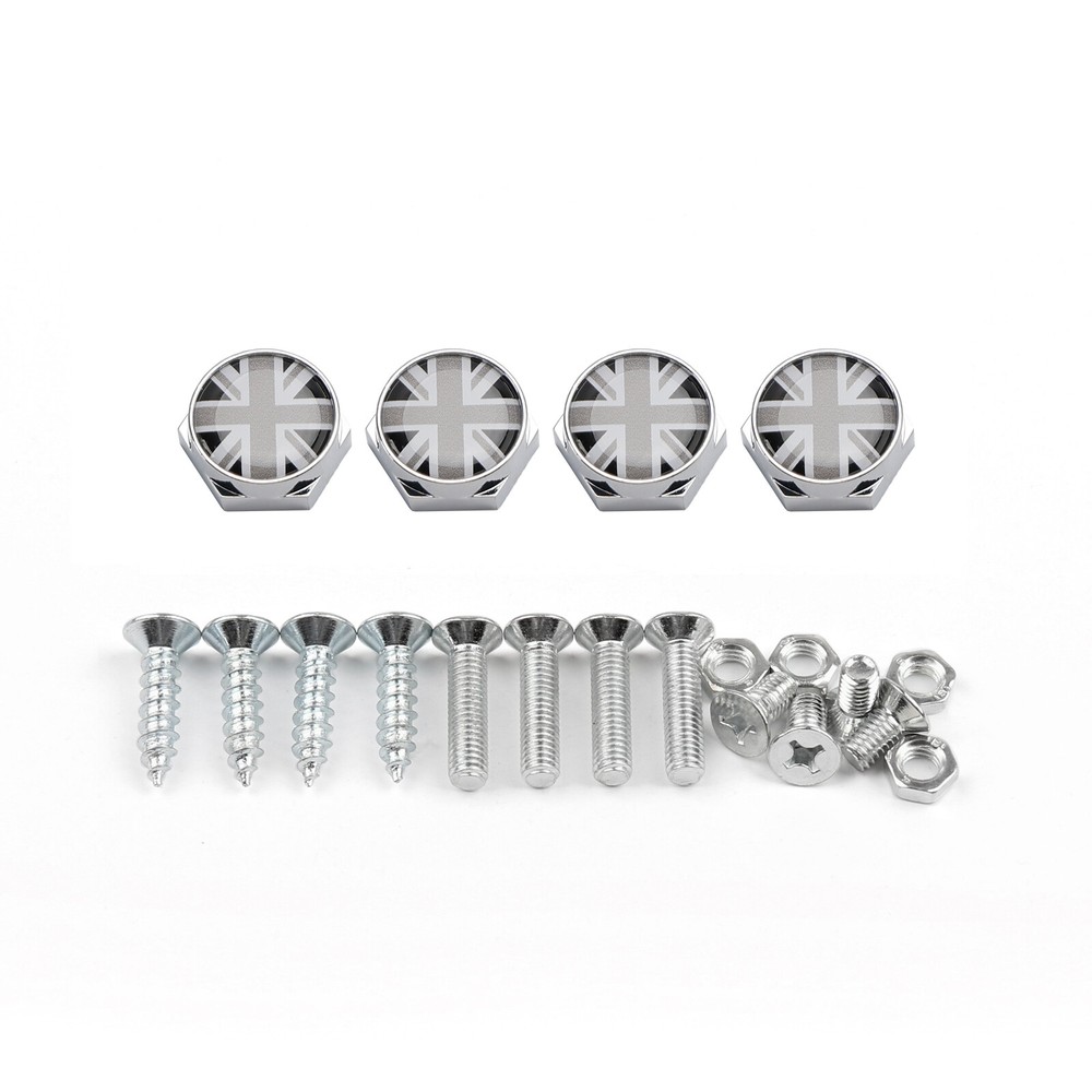 Union Jack Chrome Metal License Plate Frame Screw Bolt Cap for Mini Cooper GY