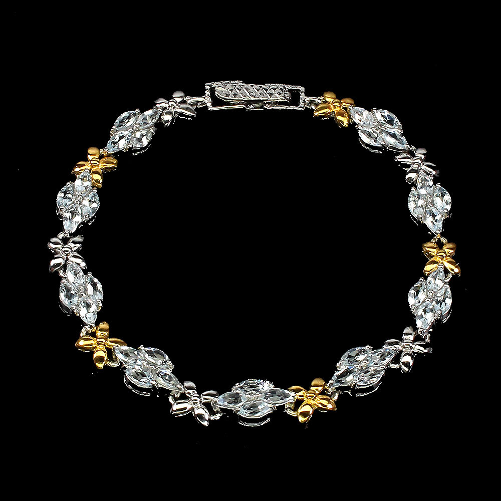 925 Sterling Silver Bracelet Marquise Aquamarine 5x2.5mm Gemstone Jewelry 7.5