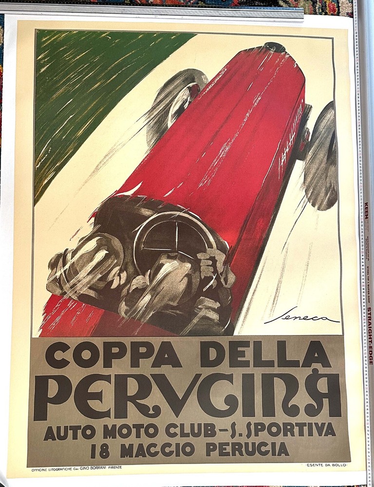 Vintage 1950 Italian Futurist Coppa Perugina Race Car Poster by Federico Seneca