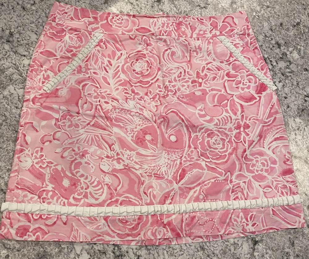 Lilly Pulitzer Pink White Floral Lined Mini Skirt Size 4