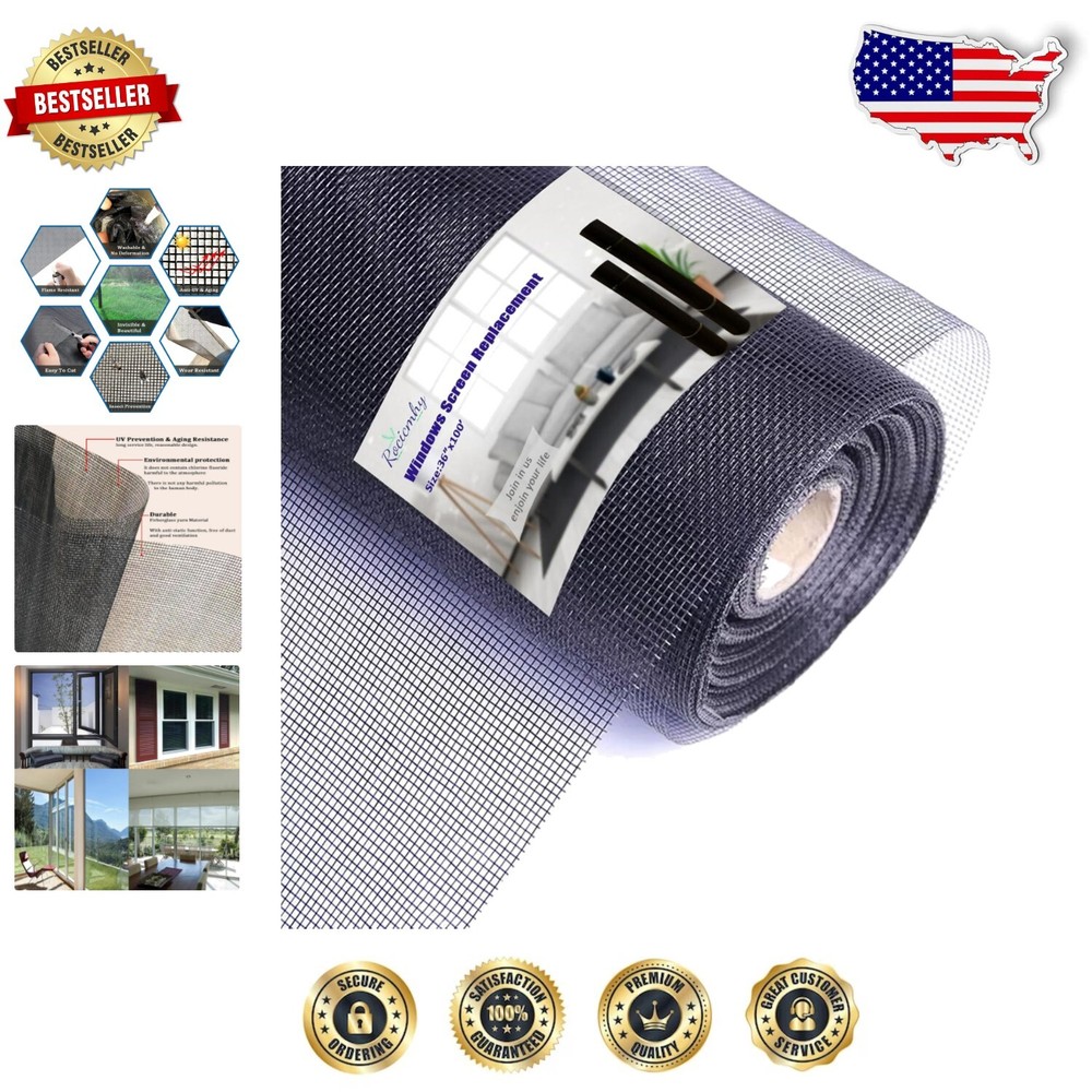 Eco-Friendly Charcoal Insect Screen Mesh Roll - Adjustable for All Window Types
