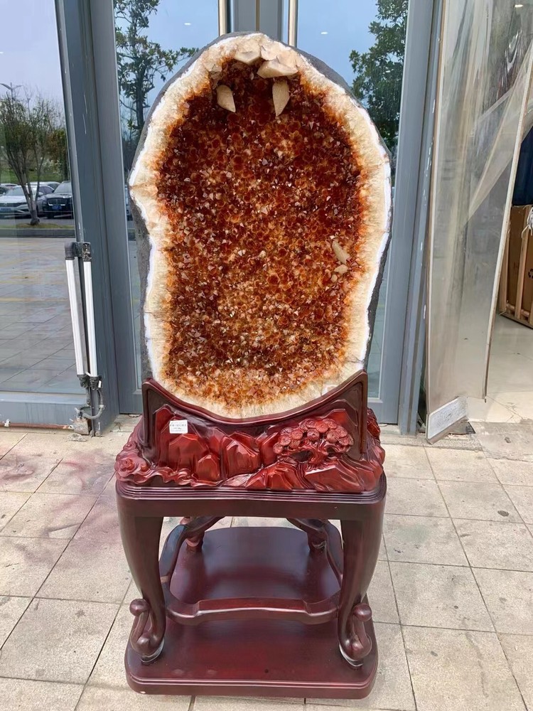 671LB Rare Natural Citrine Quartz Geode Cathedral Crystal Cluster Specimen