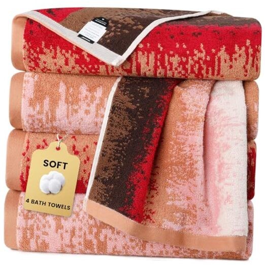 4-Pack Luxury Bath Towels for Bathroom, 100% Cotton, Soft, Absorbent, and