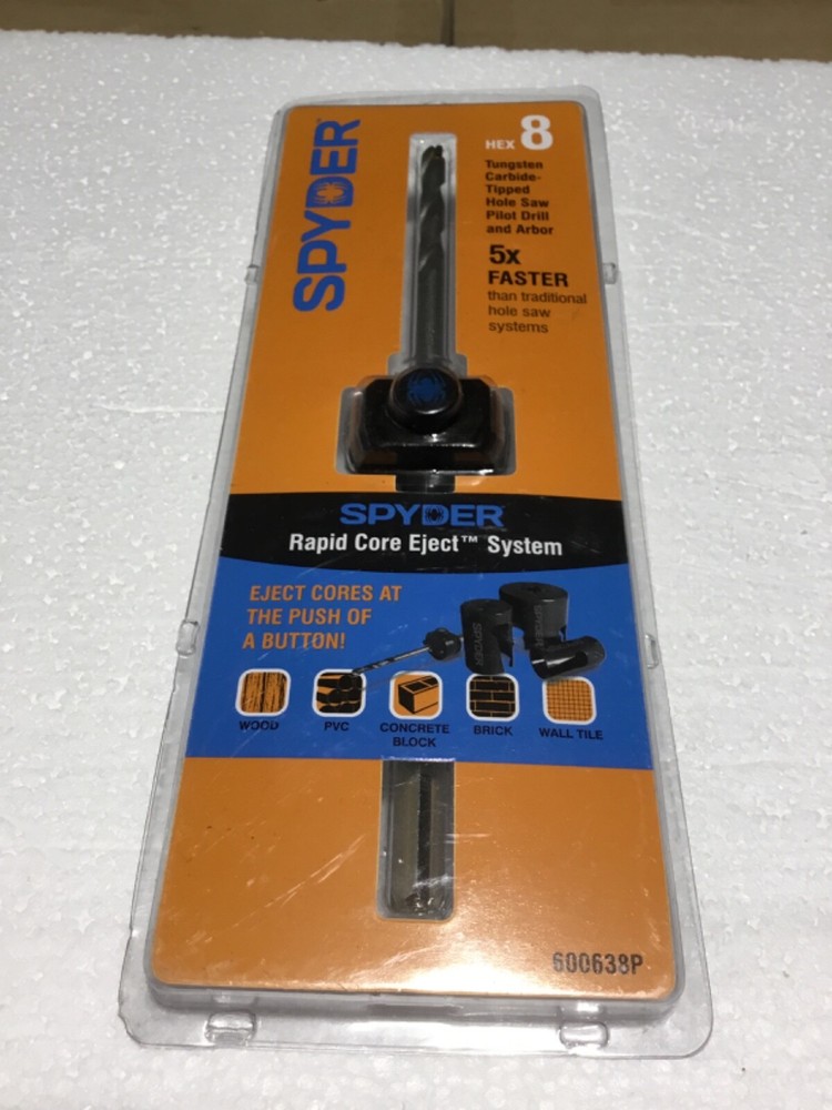 SPYDER #600638P HEX 8 TUNGSTEN CARBIDE TIPPED HOLE SAW PILOT BIT &ARBOR NEW