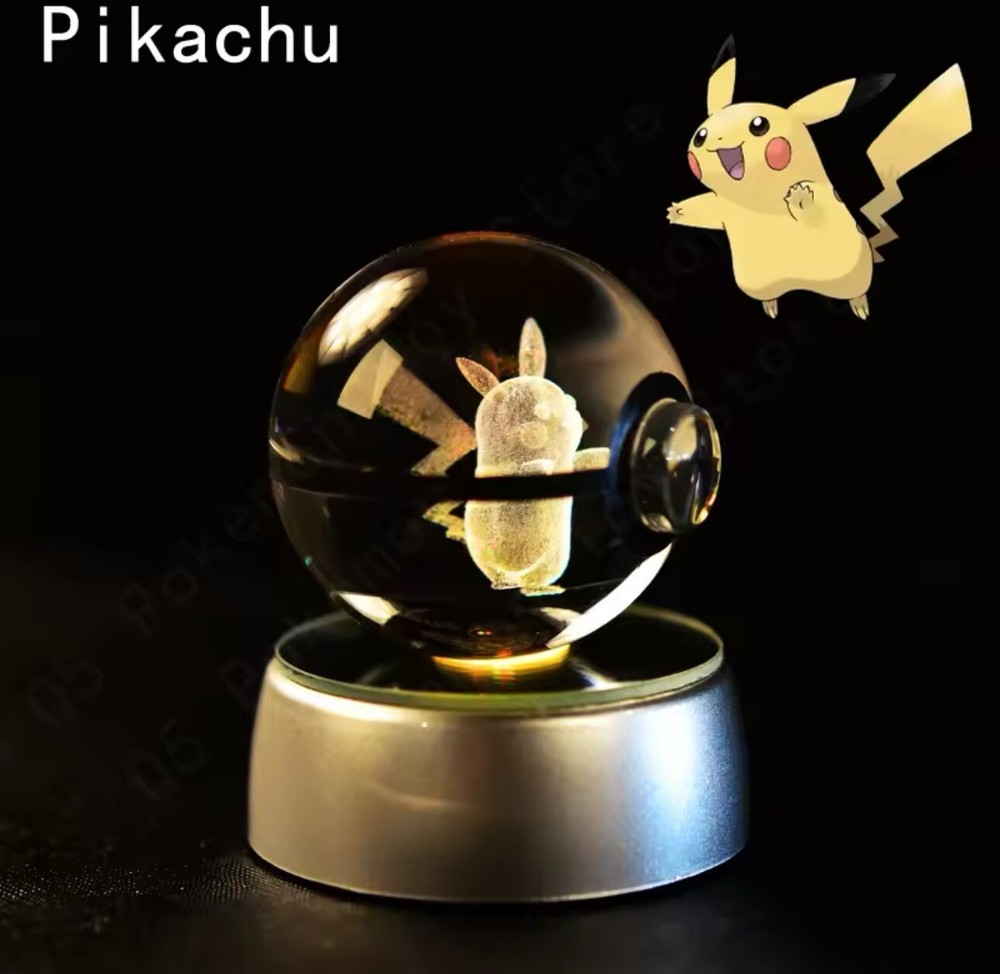 Pokemon 3D Crystal Ball Pikachu Pokemon Glass Ball Statue Kids Birthday Gift
