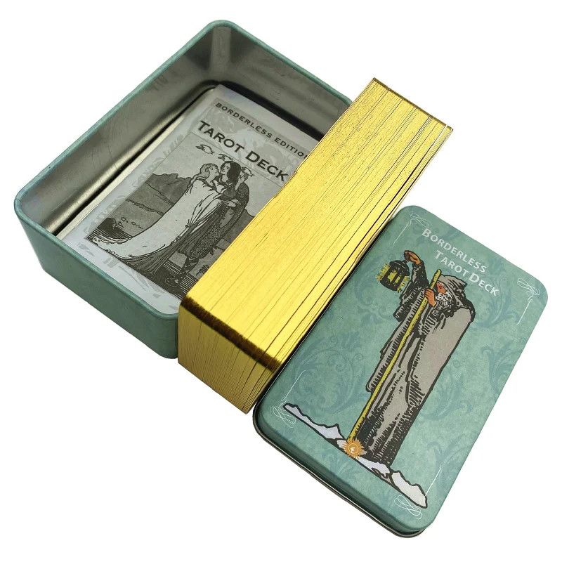 Gilded Metal Box Borderless Rider Tarot Deck with Guidebook