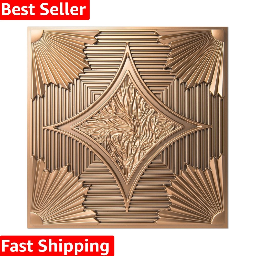 Modern 3D Geometric Ceiling Tiles 24x24 in Bronze - 12 Pack, 48 Sq.ft Coverage