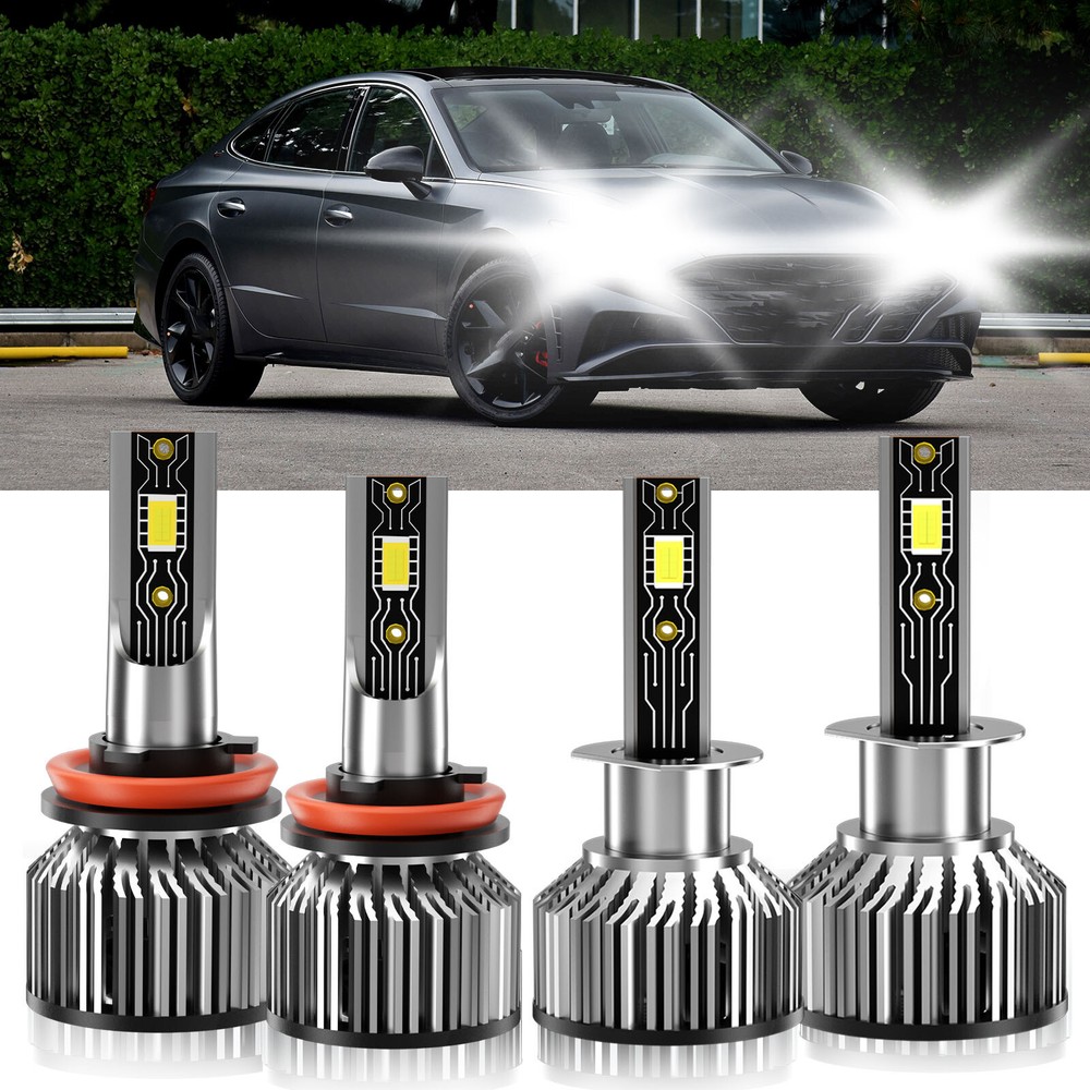 For Hyundai Sonata 2009-2010 H1 H11 LED Headlight Bulbs High Low Beam 6500K