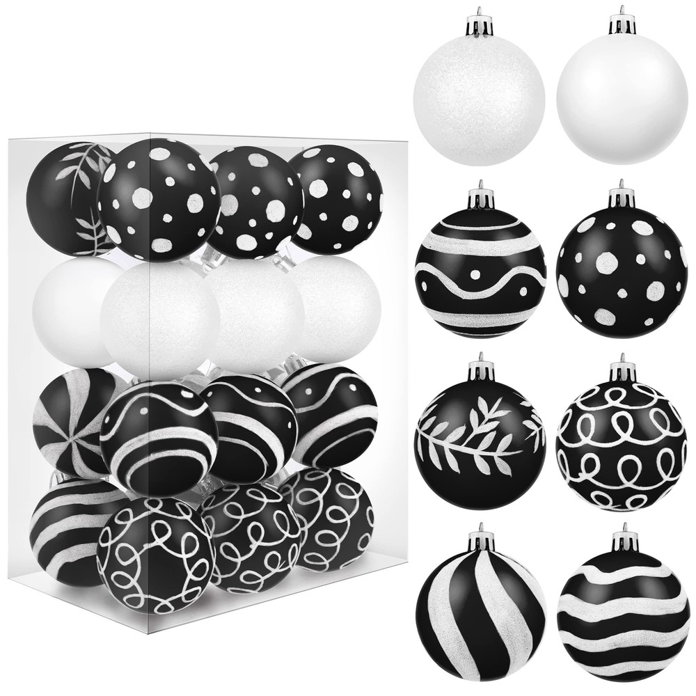 24 Pieces Christmas Ball Ornaments Painting & Glittering Christmas Tree Penda...