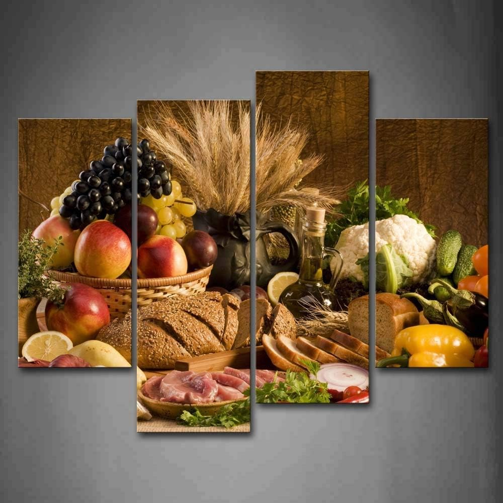 Food Wall Art Fruit Canvas for Dining Room 4 Panels Modern Artwork Kitchen Wall