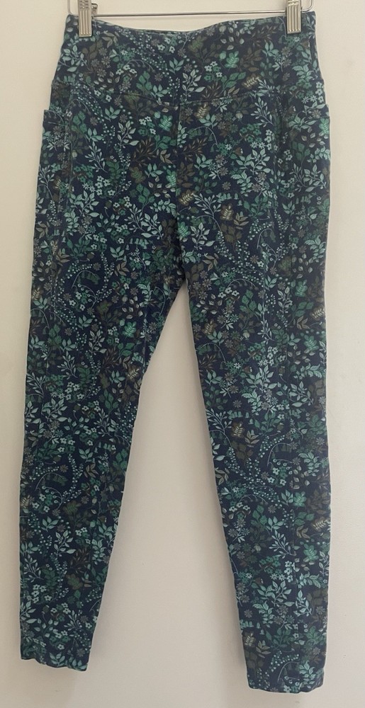 T By Talbots Womens Green Floral Cotton Blend Full Length Pocket Legging Navy SP