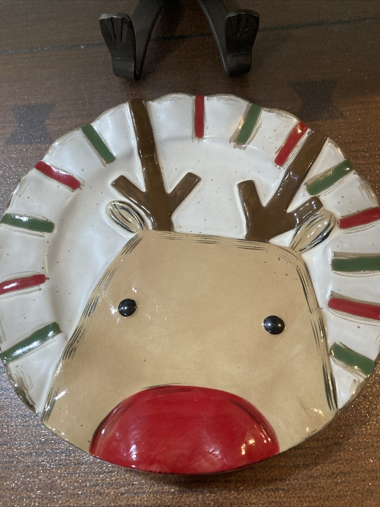 MUD PIE Heavy Stoneware  REINDEER Dessert Plate