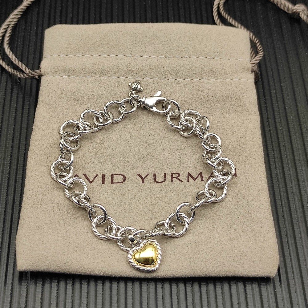 David Yurman Sterling Silver Yellow Gold Cable Classic Heart Bracelet