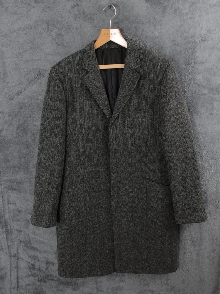 John Lewis Moon Jacket Mens Large Grey Tweed Herringbone Coat Country Shooting