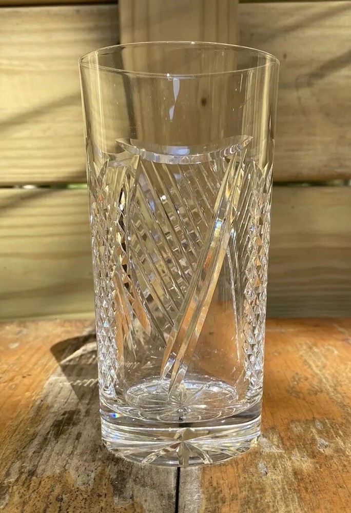 Vintage Crystal Highball Tumbler Dublin Ireland Harp Design Heavy!
