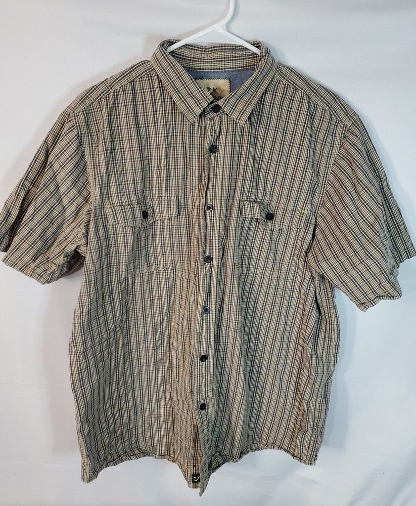 Vintage Outdoorlife Button Up Shirt MEN'S Size Large Plaid Short Sleeve Pockets