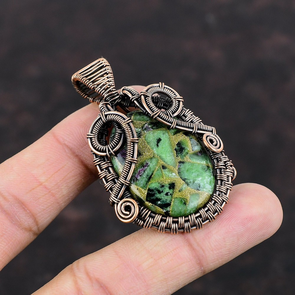 Christmas Sale Natural Copper Ruby Zoisite No Stone Copper Wire Wrapped Pendant-image