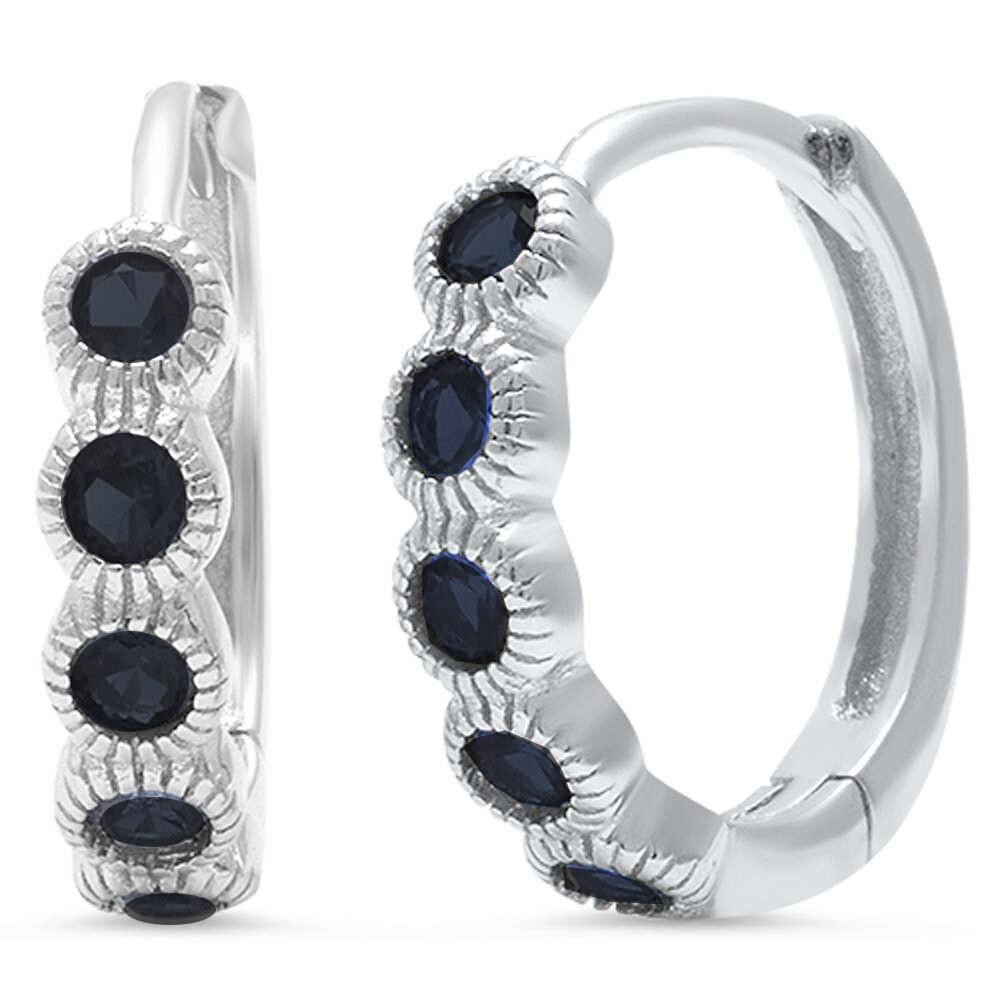 Bezel Set Onyx Huggie Hoop Earrings in Solid Sterling Silver