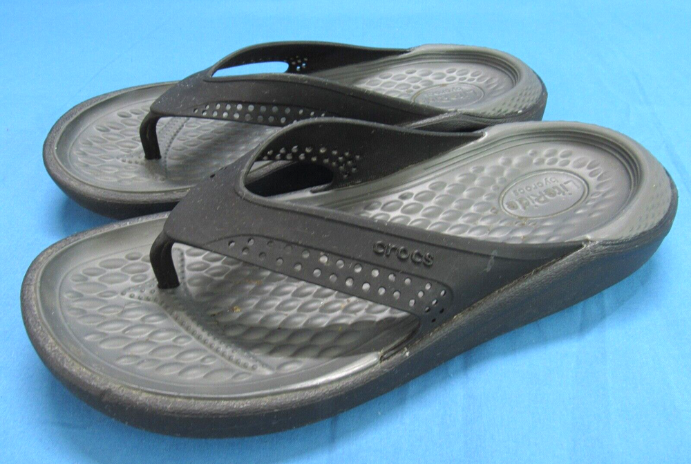 CROCS LiteRide BLACK/GRAY Rubber THONG Flip-Flops SANDALS Unisex Adult W=6 M=4