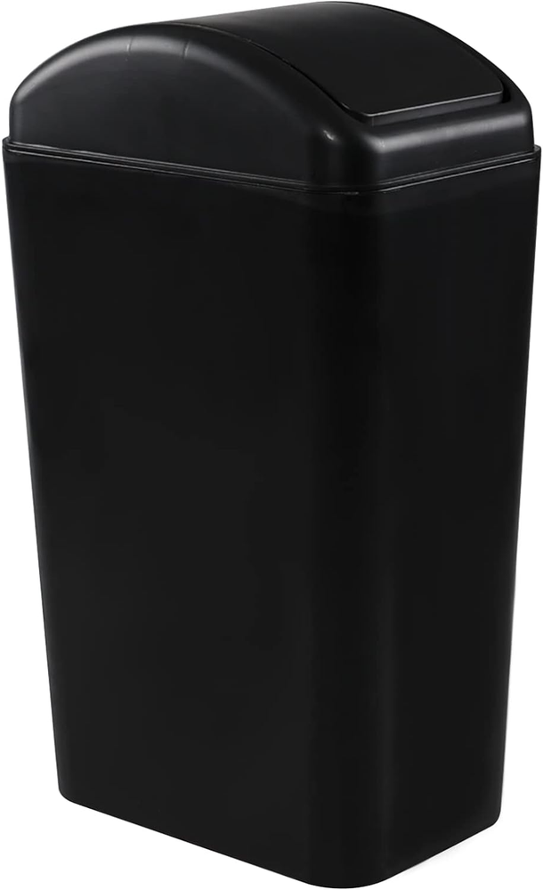 14 L Small Plastic Trash Can, Slim Swing Lid Trash Bins(Black)