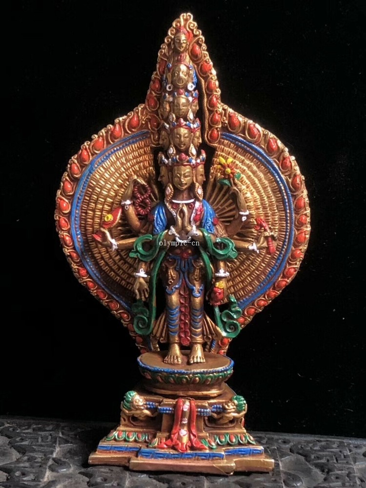 15cm Tibet bronze gold gilded Thousand Hands Guanyin Buddhist statue