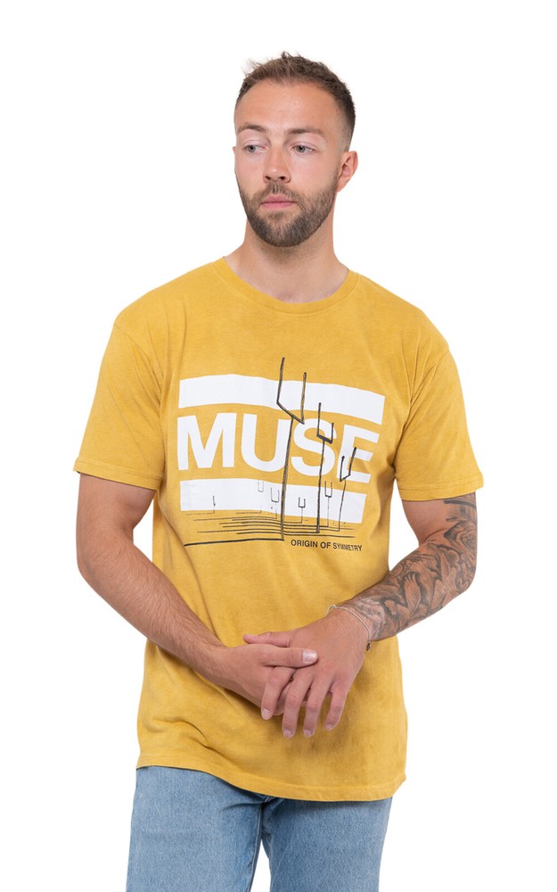 Muse Origin of Symmetry Official Men’s Orange Yellow Mineral Wash T-Shirt