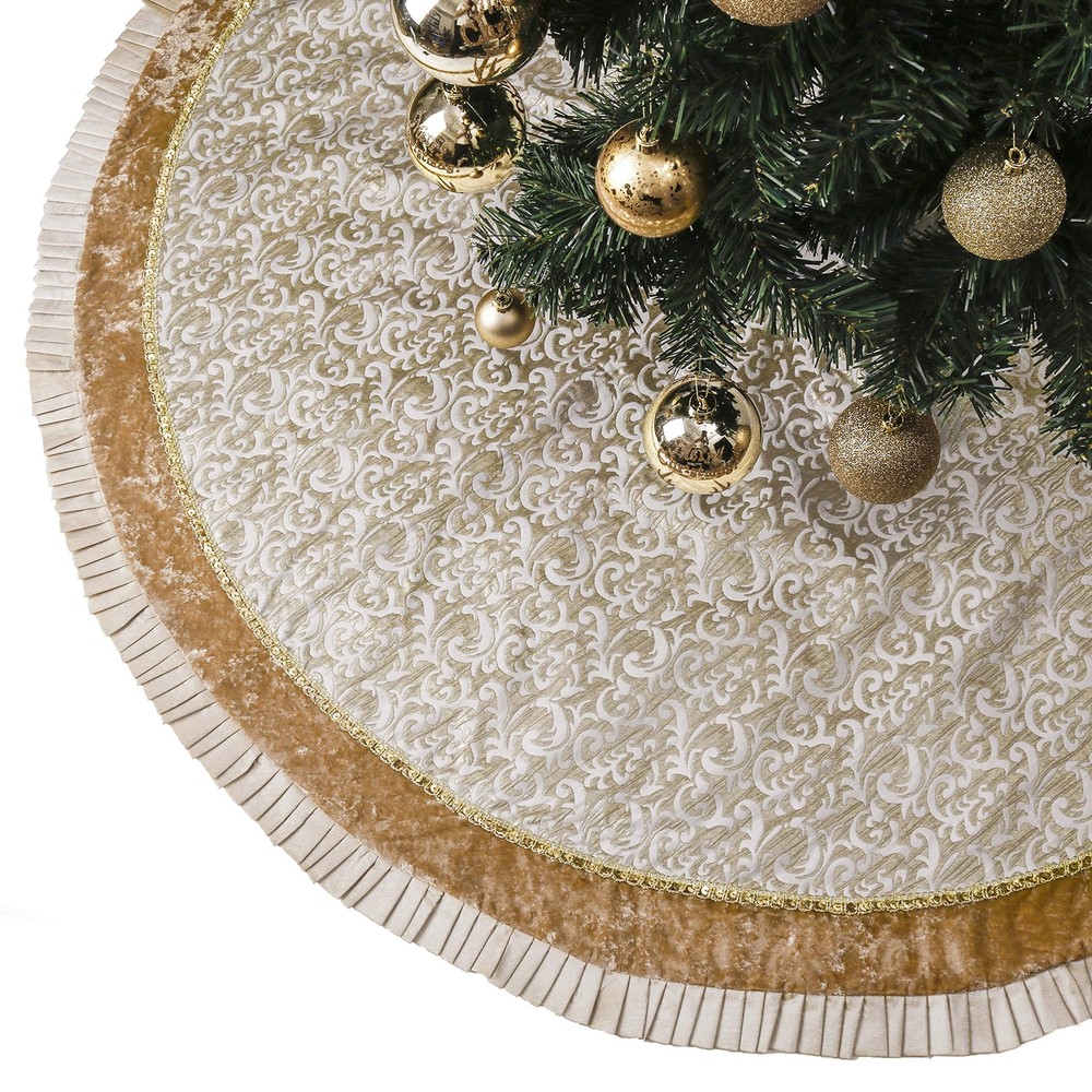 Valery Madelyn Christmas Tree Skirt for Tree Decorations, 60 Inch Fabric Whit...