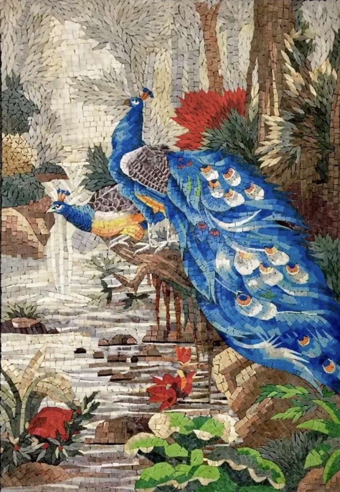 Peacock Mosaic Wall Art Handmade Marble Mosaic Tile