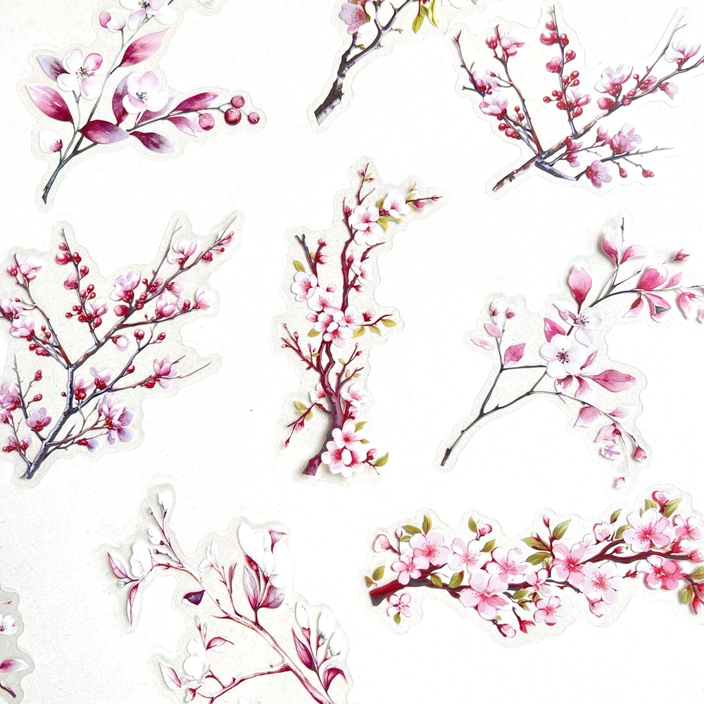 Cherry Blossom Branch Stickers Pink Flower Junk Journals Collage Scrapbook (B)