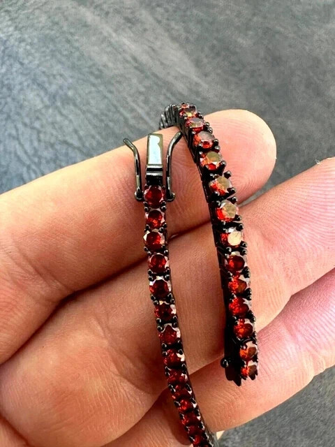 4CT Round Cut LabCreated Garnet Tennis Bracelet Women 14K Black Gold Plated 7.5