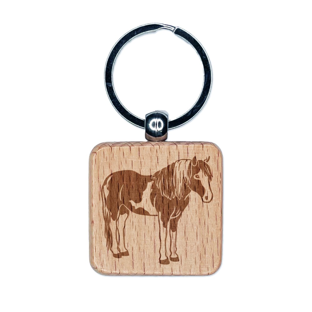 Chincoteague Island Pony Engraved Wood Square Keychain Tag Charm