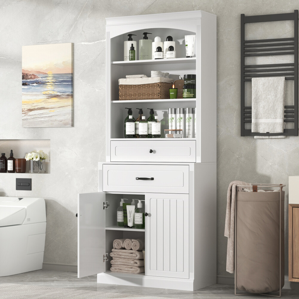 White MDF Bathroom Storage Cabinet with 2 Doors, Drawers & Adjustable Shelf