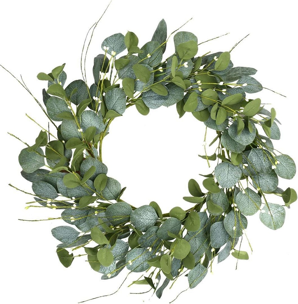 20-Inch Fresh Green Eucalyptus Wreath for Spring Summer Front Door Decor