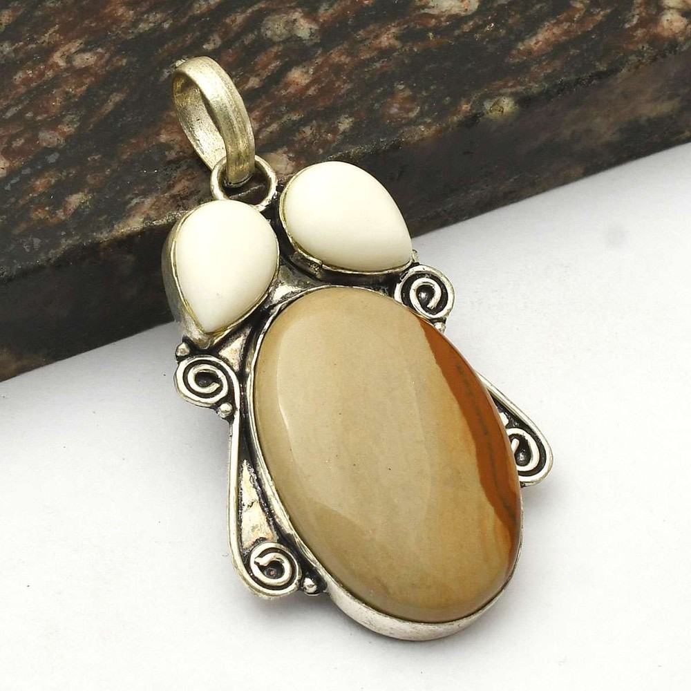 Handmade Picture Jasper White Opal Gemstone Pendant Jewelry for Women 2.6