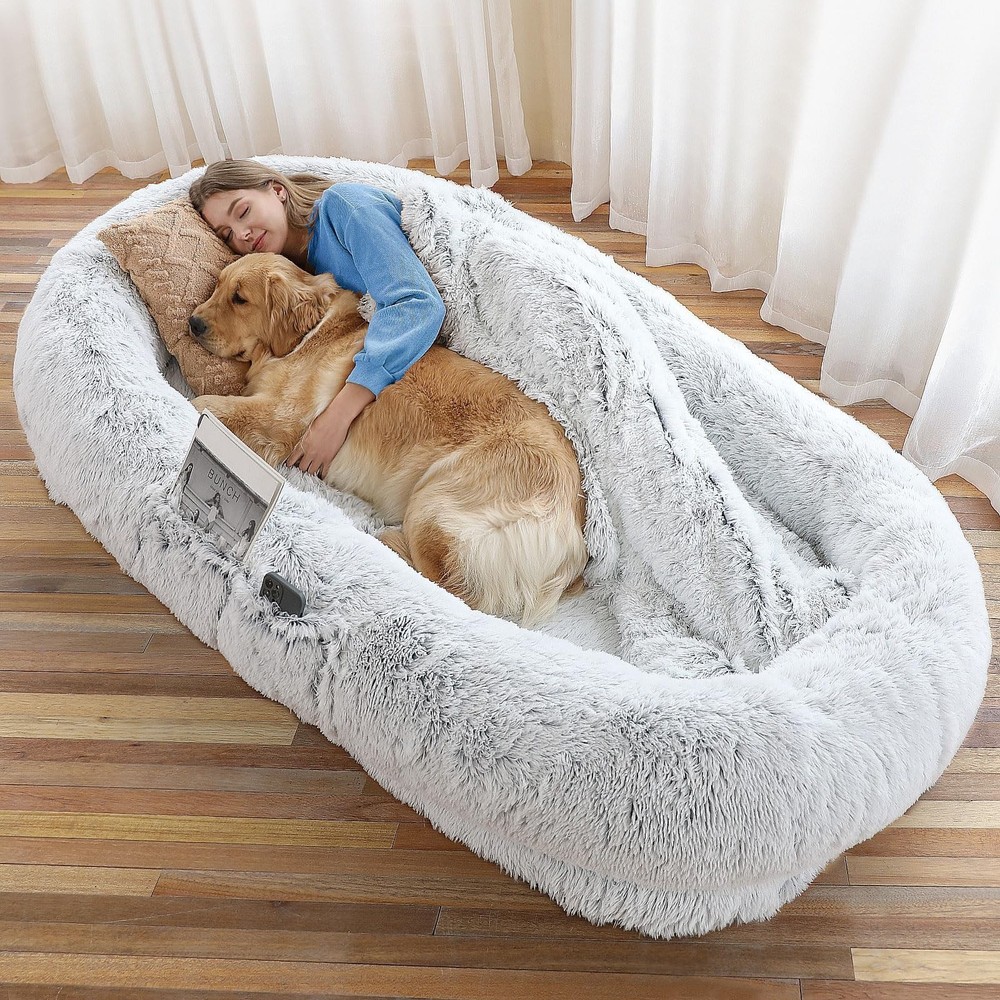 Giant 71x45x12 Human Dog Bed with Washable Faux Fur & Orthopedic Support for You and Pets