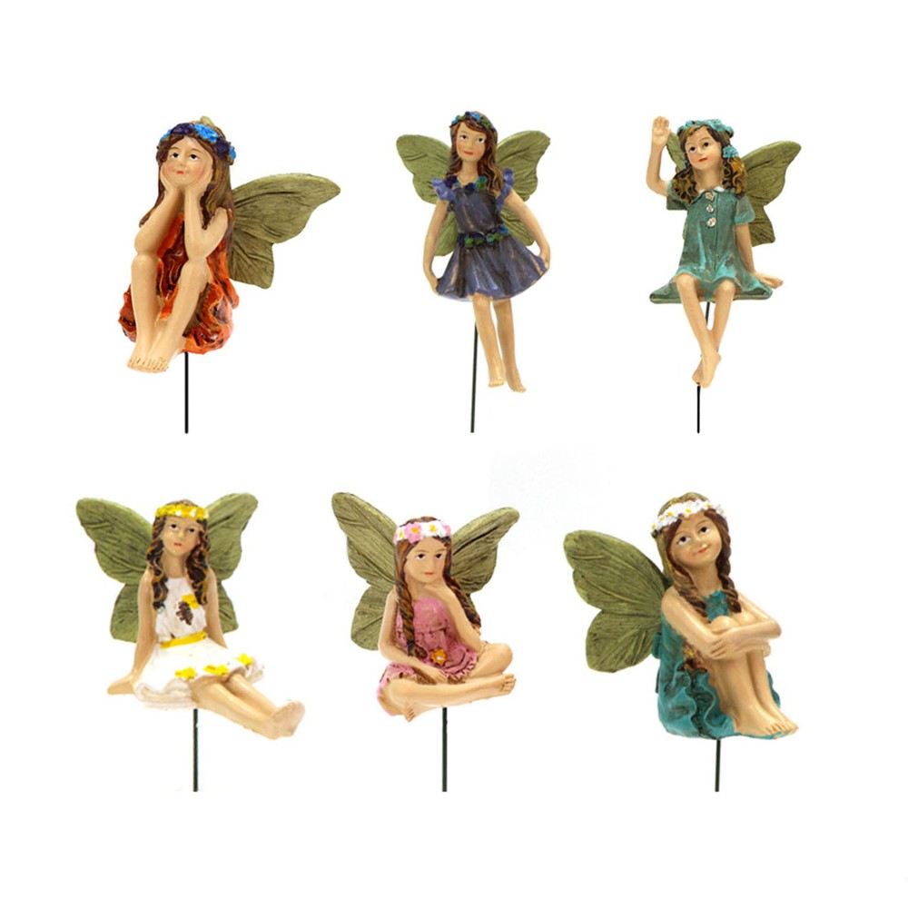 6pcs Mini Fairies Garden Flower Fairy Cake Ornament Floral Holder Decoration Set