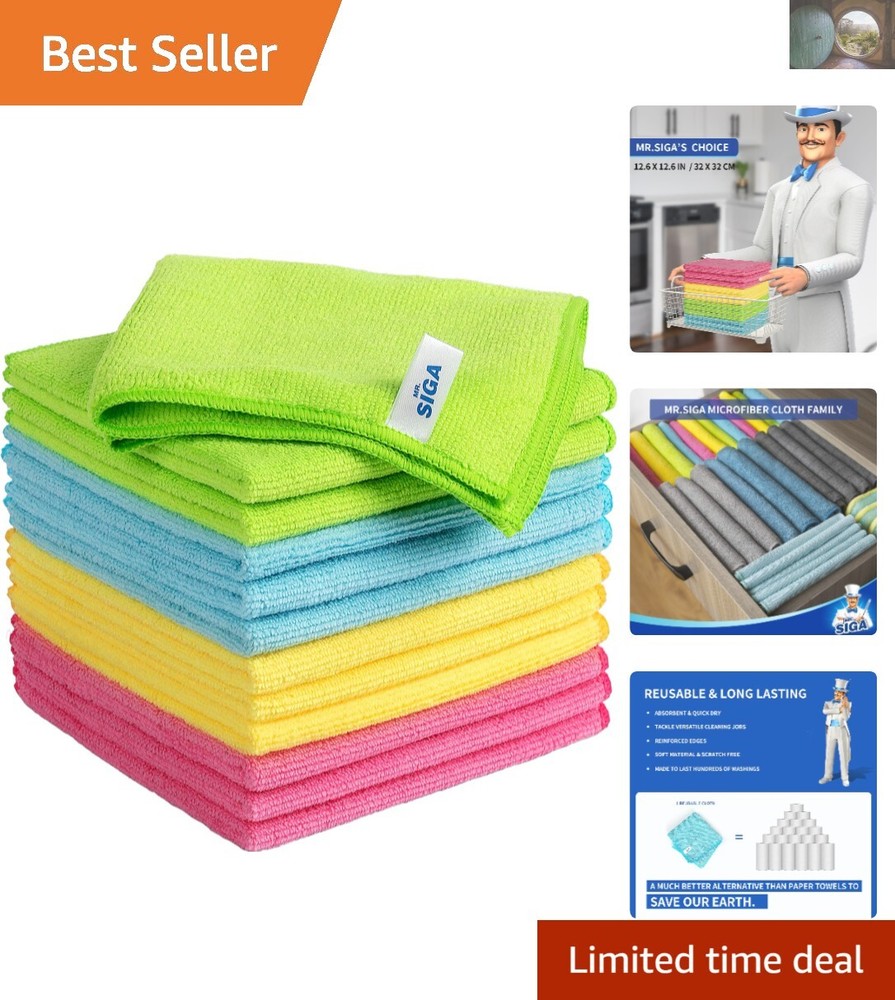 Lightweight Microfiber Cleaning Cloths - 12 Pack, Super Absorbent & Quick Dry