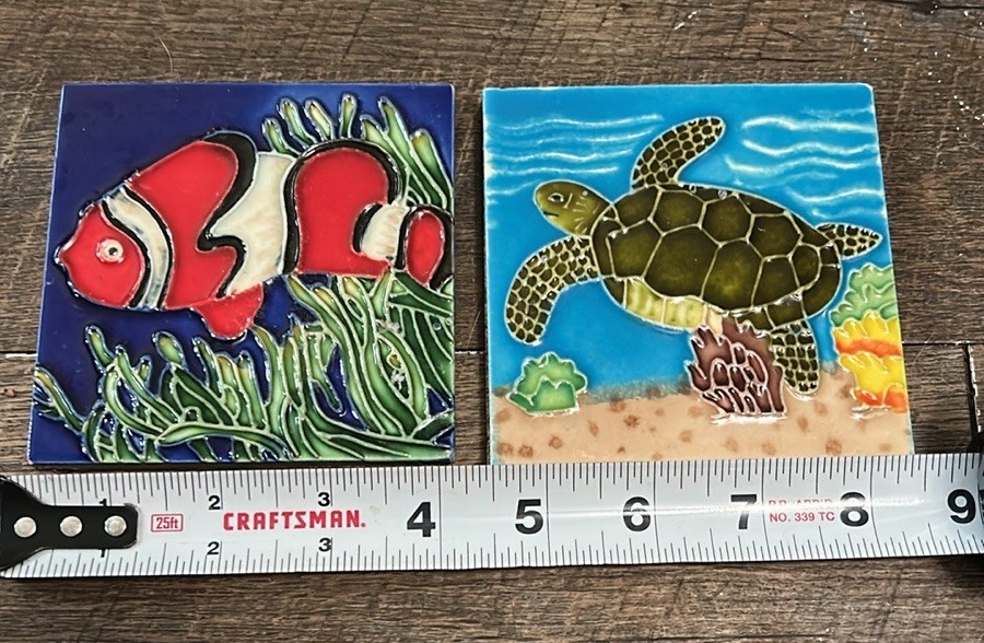 Colorful Sea Turtle & Clownfish Coral Reef Ceramic Tiles