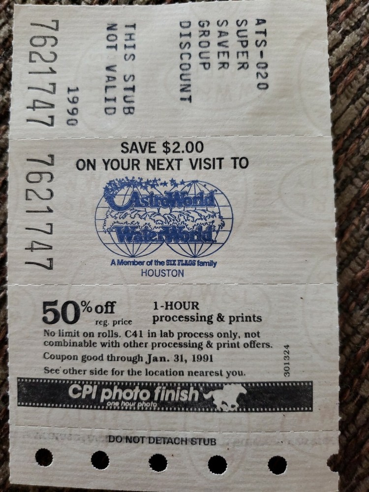 1991 Six Flags Astroworld Vintage Park Coupon Savings Brochure-image