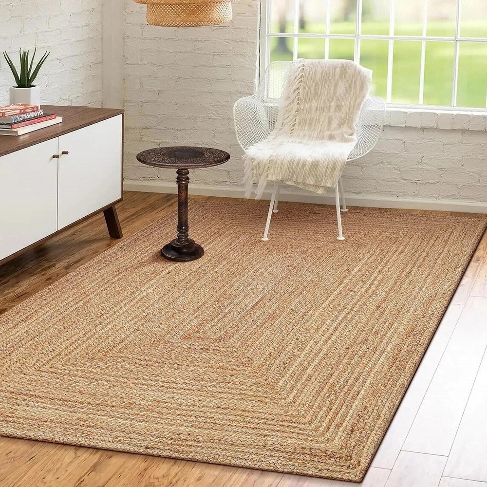 Natural jute rug border with hemp and sisal for stylish home decor