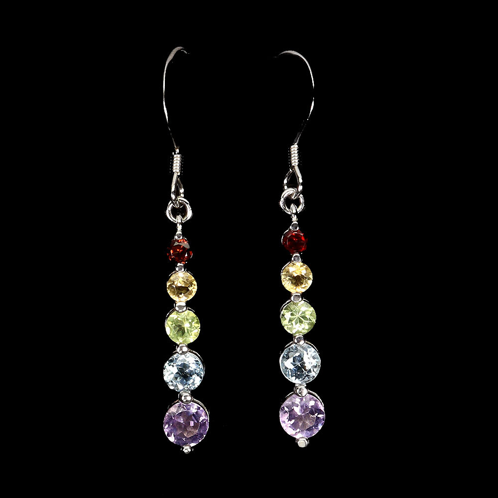 925 Sterling Silver Round Amethyst Citrine Topaz Gemstone Earrings 5mm
