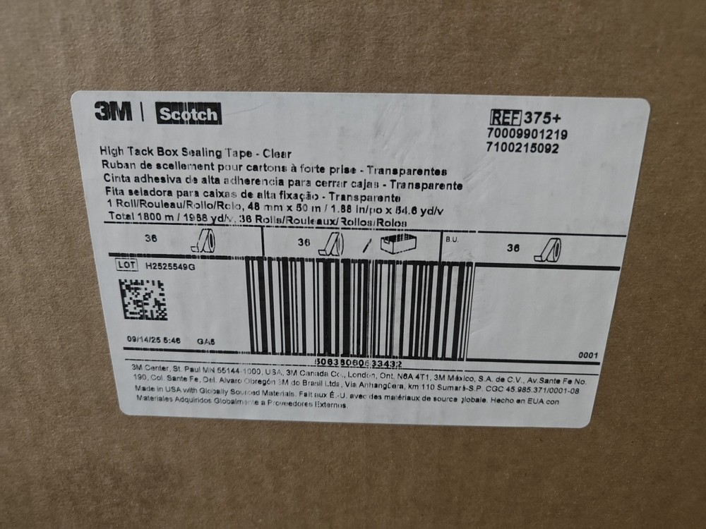QTY 36 ROLLS - 3M 375 Carton Sealing Package Shipping Cardboard  2