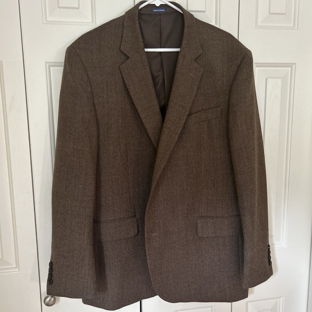Stafford Signature Sport Coat/Jacket Sz 48R Merino Wool Classic Fit Brown Tweed