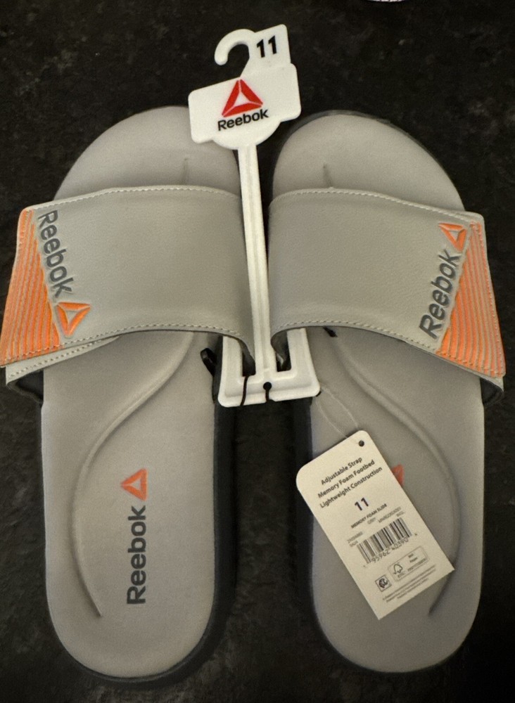 REEBOK MENS MEMORY FOAM SLIDE SHOES SIZE 11 GRAY ADJUSTABLE OPEN TOE