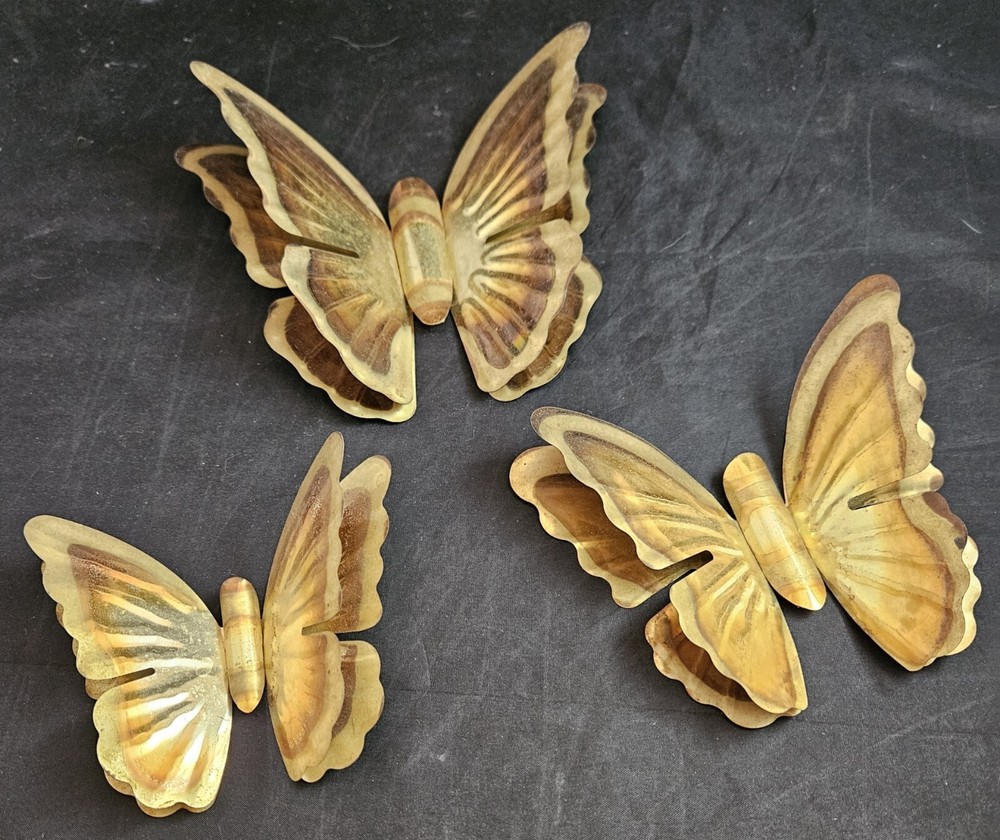 VINTAGE COPPER/BRASS  METAL BUTTERFLIES MCM WALL ART Set Of 3 Dimensional